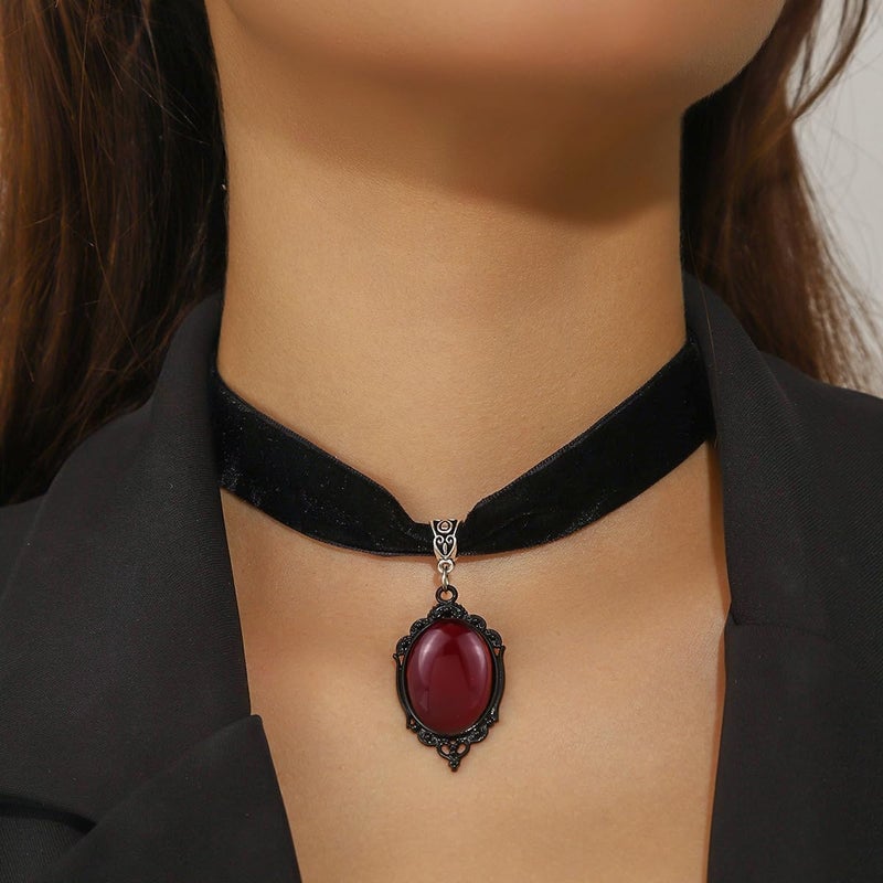 Cicod Gothic Black Velvet Goth Choker Necklace for Women,Cameo Black Choker Crow Skull Pendant Necklace Vintage Collar Skull Necklace Gothic Jewelry - Image 2